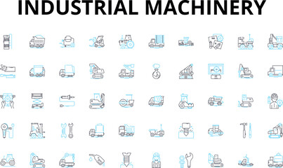 Industrial machinery linear icons set. ) Robotics ) Automation ) Assembly ) Conveyors ) Welding ) Machining ) Fabrication ) Hydraulics ) Pneumatics ) Drilling ) Cutting ) Grinding ) Pressing ) Casting