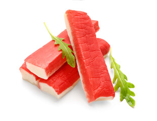 Tasty crab sticks isolated on white background © Pixel-Shot