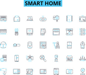 Smart home linear icons set. Automation, Integration, Control, Security, Efficiency, Connectivity, Convenience line vector and concept signs. Innovation,Sustainability,Energy outline illustrations