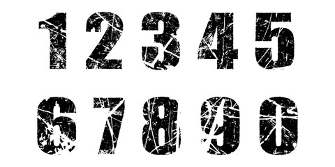 Set of scratched grunge numbers. Vector illustration. Distress design elements for calendar, flyers, labels, templates, social media, gift, invitation and greeting card