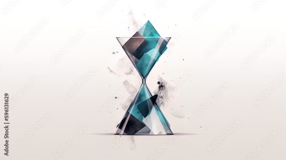 Poster geometric minimalist hourglass: polygonal triangles on a white canvas in 8k created with generative 