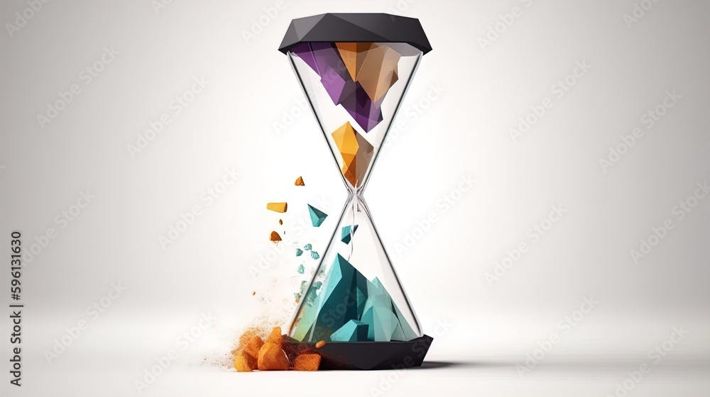 Poster geometric minimalist hourglass: polygonal triangles on a white canvas in 8k created with generative 