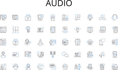 Audio line icons collection. Mobile, Wireless, Nerk, Signal, Device, Ph, Coverage vector and linear illustration. Data,Antenna,LTE outline signs set