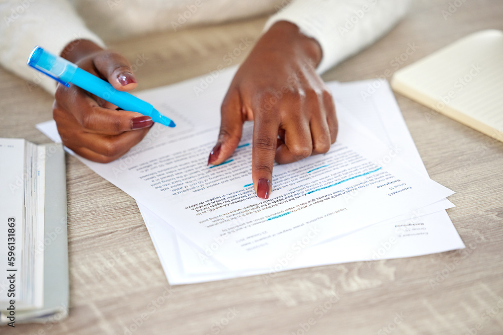 Poster Get hands on, get it done. an unrecognisable woman making notes while studying at home.