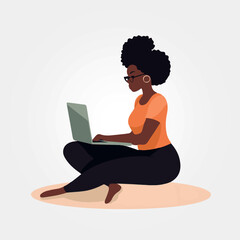 woman working on laptop, vector illustration