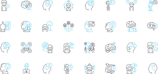 Mental Capacity linear icons set. Cognition, Intelligence, Ability, Competence, Rationality, Sanity, Understanding line vector and concept signs. Reasoning,Comprehension,Judgement outline - obrazy, fototapety, plakaty