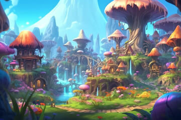 Oasis of Whimsy: Illuminated and Unique Fantasy Village with Delightful Charm - Generative AI
