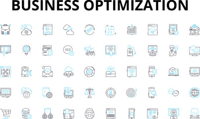 Business optimization linear icons set. Efficiency, Productivity, Profitability, Streamlining, Automation, Innovation, Scaling vector symbols and line concept signs. Analytics,Strategy,Lean