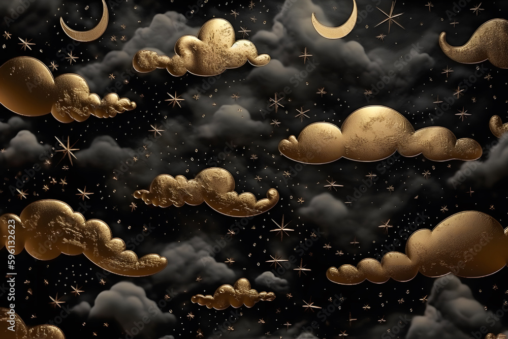 Canvas Prints black and gold night sky illustration with moon and clouds. neural network ai generated art