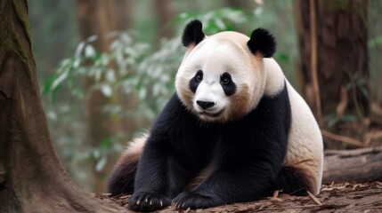 Obraz premium Chubby panda with black and white fur. AI generated
