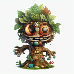 Whimsical 3D Illustration of a Cartoon Monster Tree with Expressive Eyes Generative ai