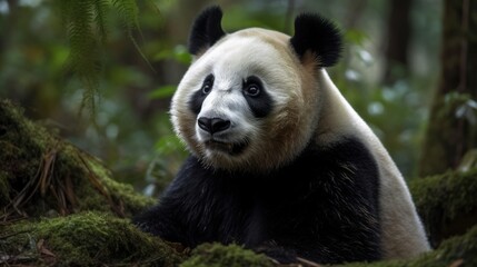 Chubby panda with black and white fur. AI generated