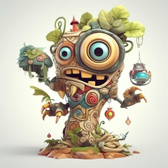Expressive Cartoon Monster Tree in 3D with Generative AI Character Designs