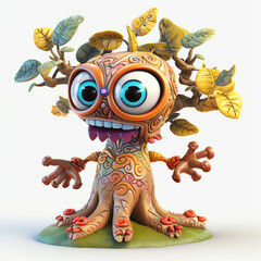 Cartoon 3D Illustration of a Cartoon Monster Tree with Expressive Character Designs and Generative AI
