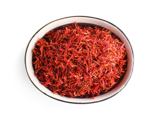 Bowl with Pile of saffron on white background