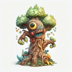 Cartoon 3D Illustration of a Cartoon Monster Tree with Expressive Character Designs and Generative AI
