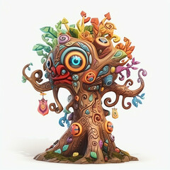 Cartoon 3D Expressive Character Design of a Polychrome Monster Tree using Generative AI
