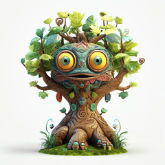 Cartoon 3D  Illustration of a Cartoon Monster Tree with Many Eyes Generative AI
