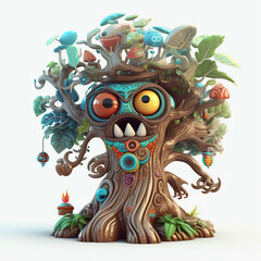 Cartoon 3D Illustrated Wandering Eye of a Polychrome Monster Tree with Generative AI
