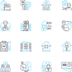 Trade possession linear icons set. Barter, Exchange, Swap, Transfer, Handover, Deal, Negotiate line vector and concept signs. Sell,Buy,Possess outline illustrations