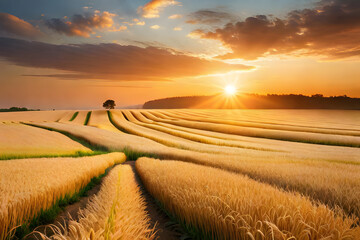 Fototapeta premium wheat field at sunset