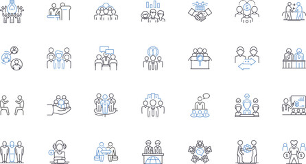 Operations crew line icons collection. Logistics, Coordination, Planning, Execution, Organization, Efficiency, Management vector and linear illustration. Delegation,Resourcefulness,Productivity