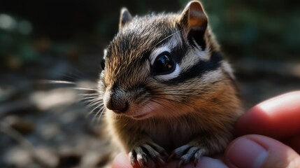 Mischievous little chipmunk with rosy cheeks. AI generated