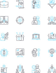 Business expansion linear icons set. Growth, Expansion, Diversification, Investment, Scalability, Marketability, Innovation line vector and concept signs. Efficiency,Profitability,Sustainability