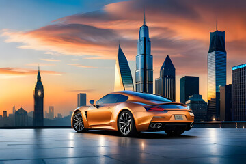 city skyline at sunset