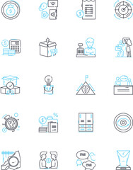 Budget Analysts linear icons set. Forecasting, Budgeting, Financial, Analysis, Excel, Mathematics, Planning line vector and concept signs. Consolidation,Reporting,Forecast outline illustrations