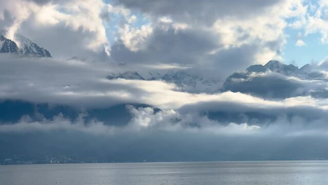 Low clouds over Lake Leman in Switzerland - travel photography in Switzerland