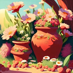 clay pots with flowers