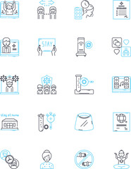 Pandemic outbreak linear icons set. Virus, Infection, Outbreak, Quarantine, Lockdown, Pandemic, Contagious line vector and concept signs. Isolation,Frontline,Spread outline illustrations