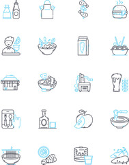 Meal selection linear icons set. Cuisine, Diet, Menu, Options, Selection, Taste, Flavor line vector and concept signs. Nutrition,Ingredients,Allergies outline illustrations