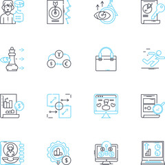 Email advertising linear icons set. Newsletter, Spam, Campaign, Database, Subscriber, Opt-in, Conversion line vector and concept signs. CTR,Open rate,Subject line outline illustrations