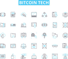 Bitcoin tech linear icons set. Cryptocurrency, Blockchain, Mining, Node, Hashrate, Satoshi, Digital line vector and concept signs. Wallet,Ledger,Transaction outline illustrations