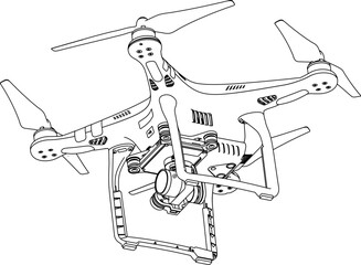 Drone FPV Line Stroke. Remote Controller. Drone Vector Isolated. White Background. REF2023002