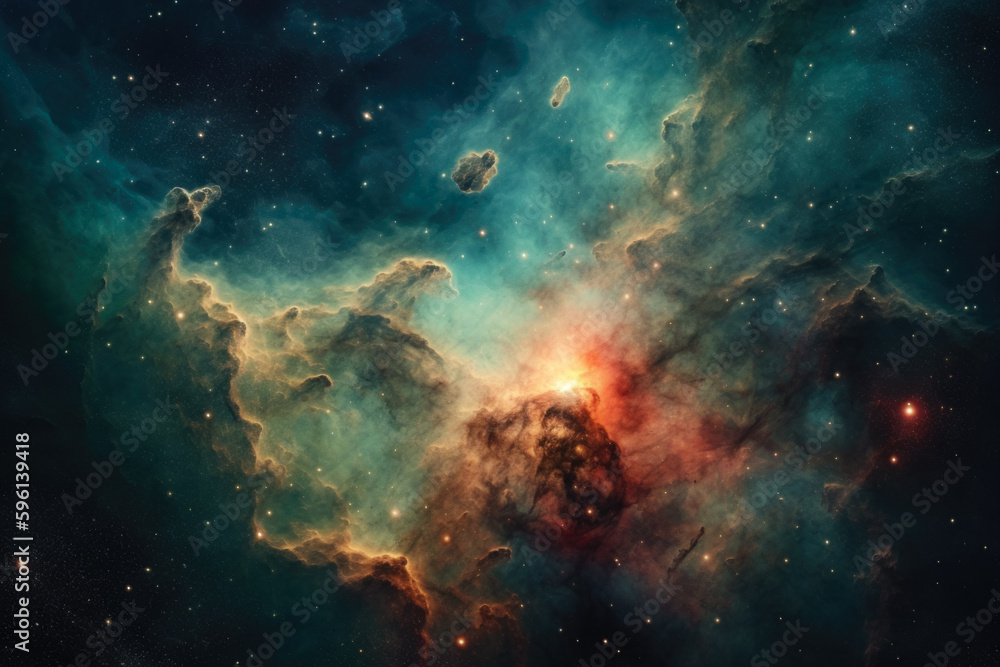Wall mural stellar depths: distant nebula and stars in a deep universe illustration