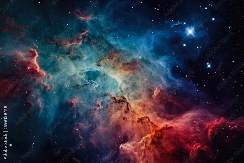 Wall mural stellar depths: distant nebula and stars in a deep universe illustration