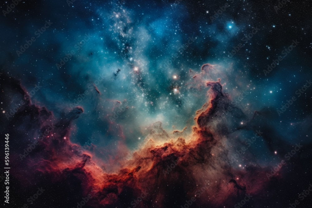 Wall mural stellar depths: distant nebula and stars in a deep universe illustration