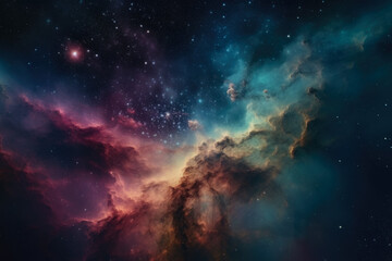 Fototapeta na wymiar Stellar Depths: Distant Nebula and Stars in a Deep Universe Illustration