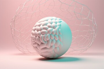 A stylized 3D render of a ball transforming into a volleyball on a pastel background. Generative AI