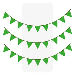 Green flags garland. Traditional holiday card design. Festive banner. Vector illustration.