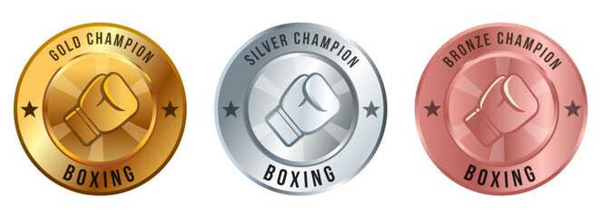 Boxing medal championship glove gold silver bronze shiny set reward