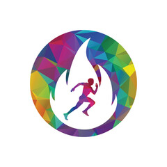 Running man vector logo design. Runner and fire vector logo design template.