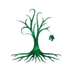 Fototapeta na wymiar Real estate concept. Tree with Home in hand. Vector illustration.