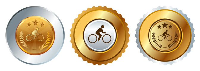 Bicycle biker cycle ride gold silver medal medallion champion winner