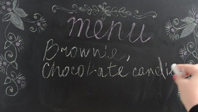 Menu of chocolate desserts. We write the menu on a