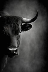 bull silhouette, studio photography, black and white photography, animals, wall art, generative ai
