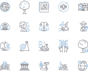 Desert oases line icons collection. Mirage, Sand, Water, Palm, Oasis, Heat, Shade vector and linear illustration. Adventure,Camels,Dune outline signs set